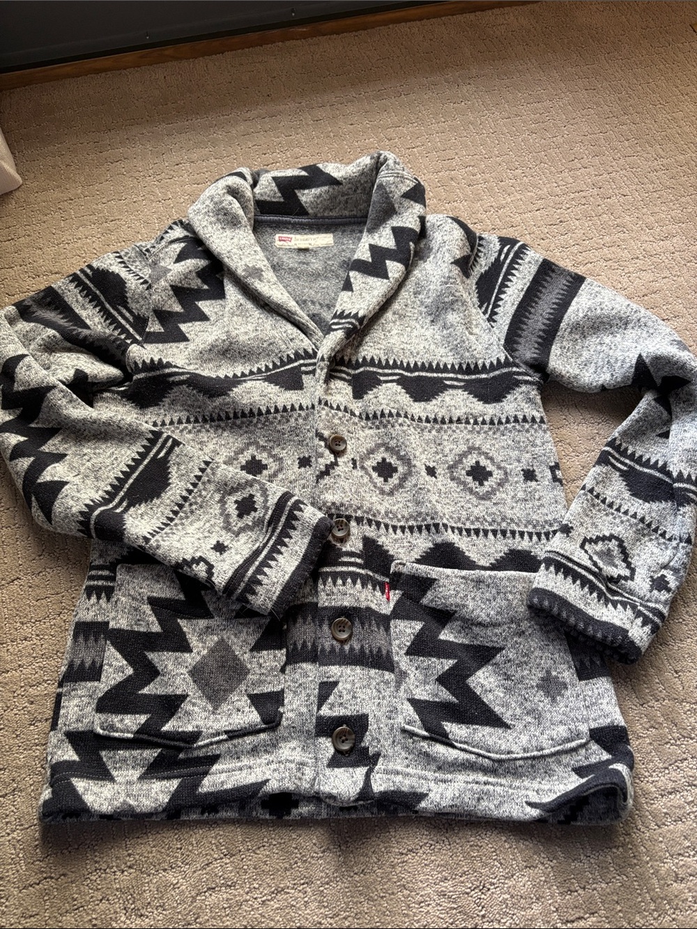 Levi's Shawl Collar Aztec Knit Cardigan - Gray & Black